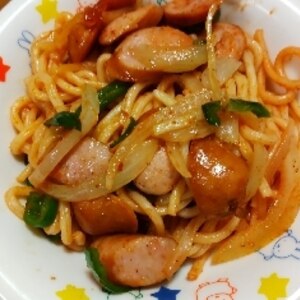 ウインナー入り♪ソフト麺ナポリタン